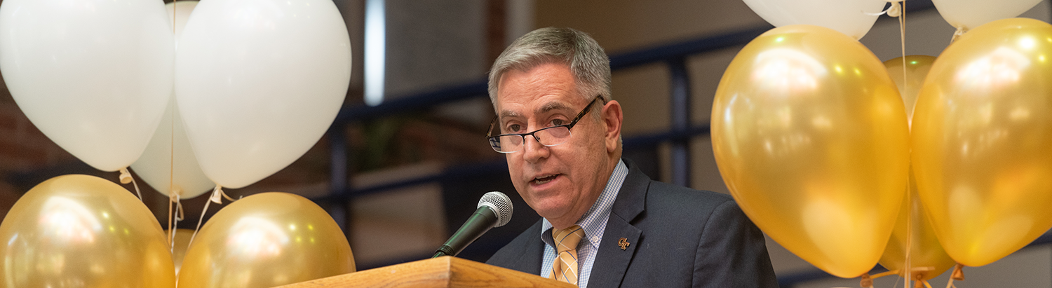 John M. Steing speaking at a Georgia Tech event.