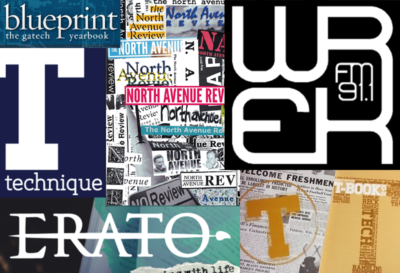A collage of the Blueprint, North Avenue Review, Erato, Technique, WREK and T-Book covers/logos.