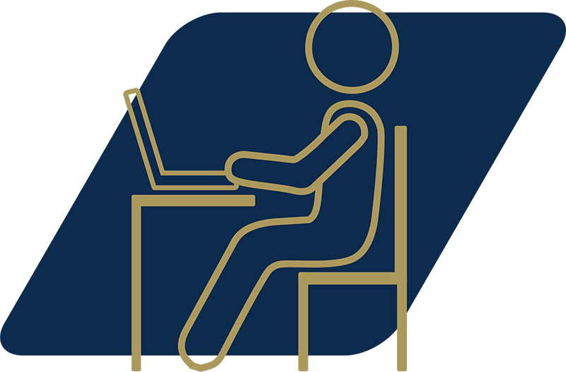 Icon of a person sitting down writing on a computer.