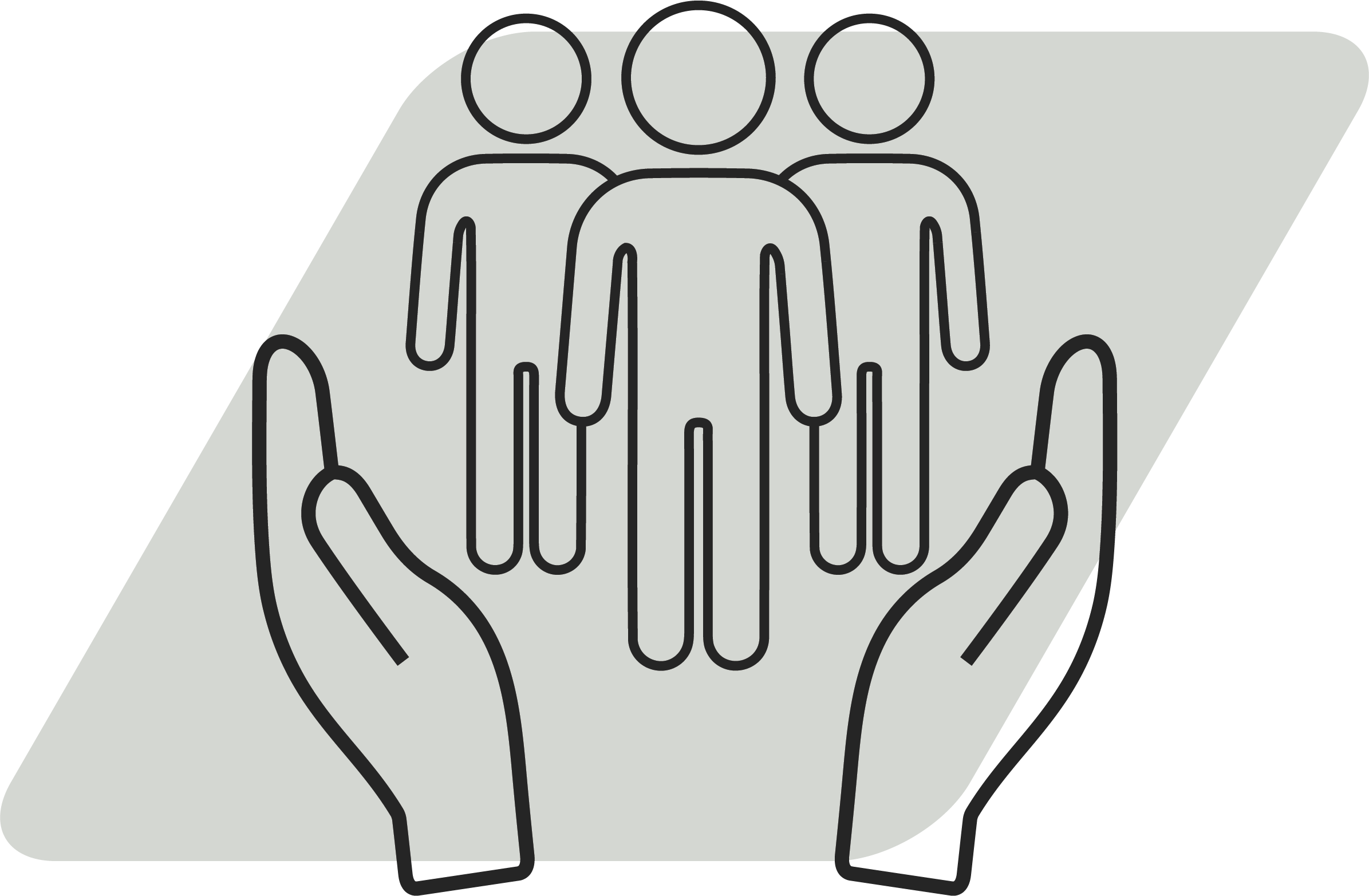 Icon of hands holding 3 people.
