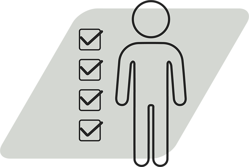 Icon of a person with checked boxes on their left side.