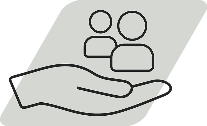 Icon of a hand holding two people.