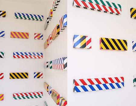 “OSHA/ANSI no. 15: Safety Tape on Panel” (2020) by Christopher Paul Dean. Photo by Mike Jensen.