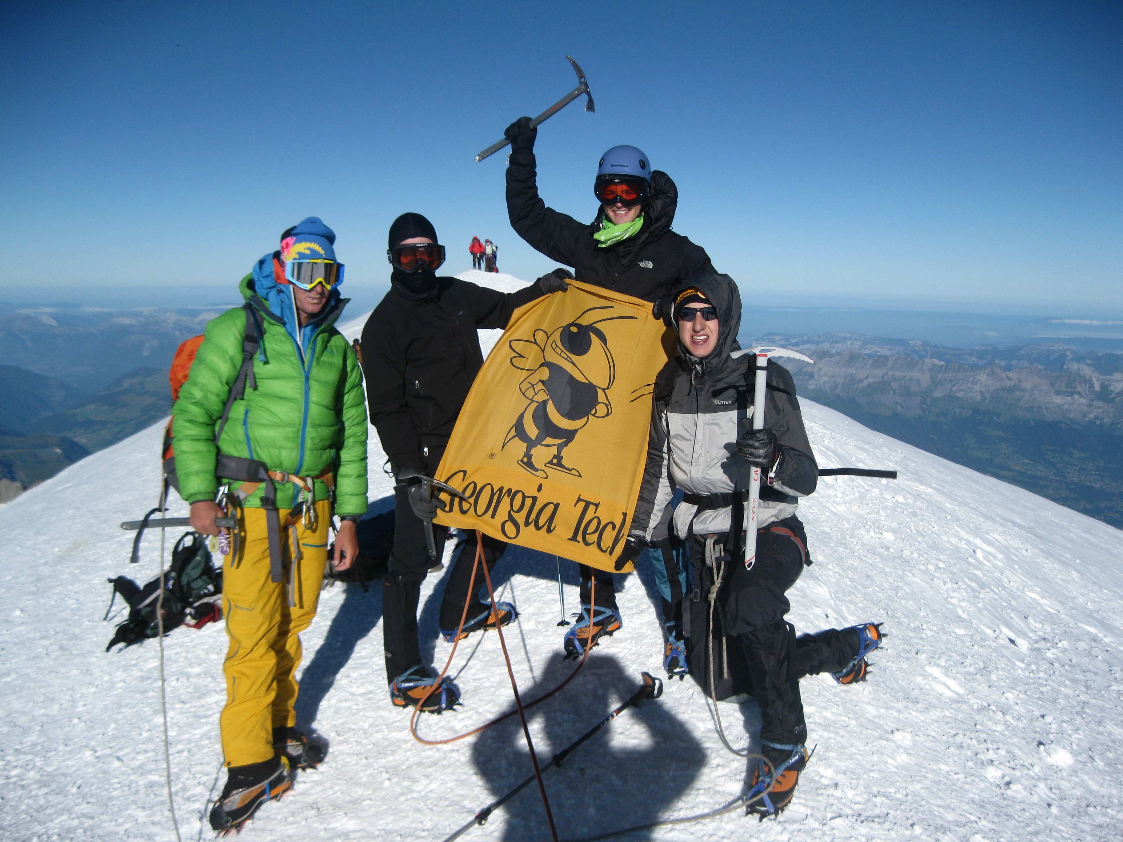 Students participating in an Outdoor Recreation Georgia Tech (ORGT) trip reach the summit of Mont Blanc in France.