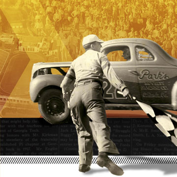 World War II veteran Red Byron winning the Lakewood Speedway stock car race.